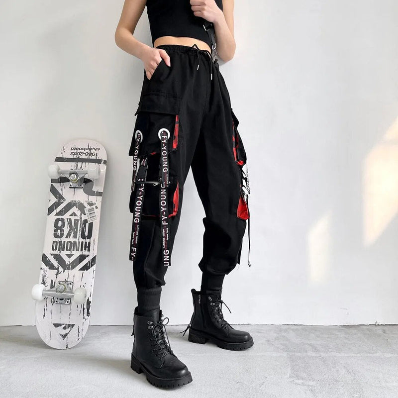 Pantalon cargo pour femmes avec taille haute et poches - Pantalon décontracté streetwear tendance pour un confort quotidien