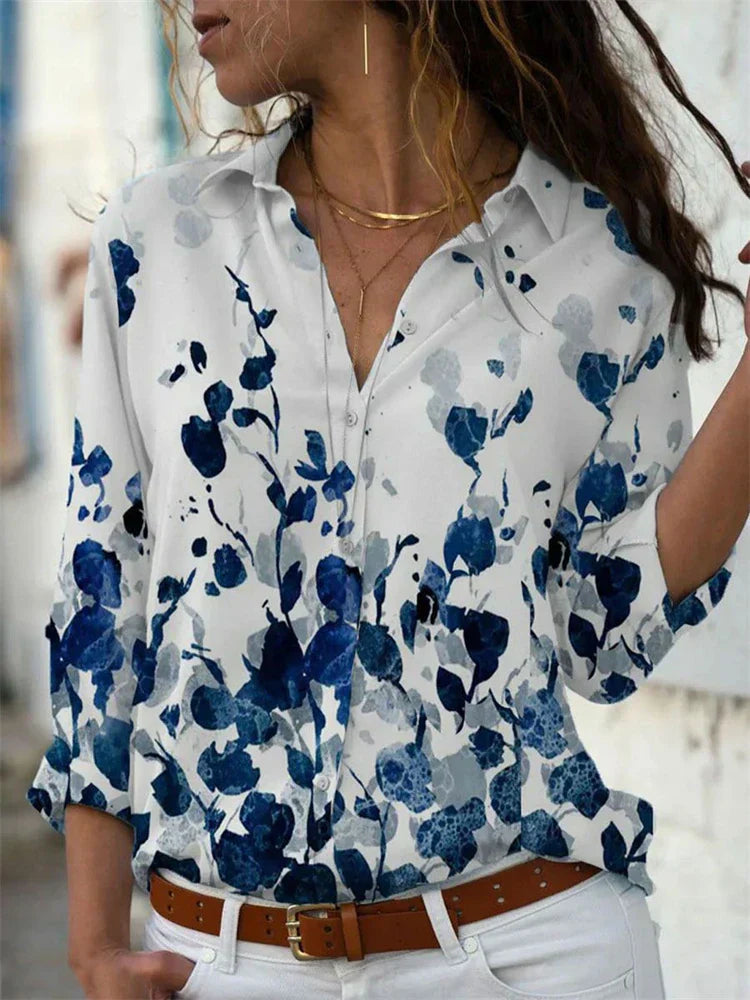 Chemisier élégant à imprimé géométrique et manches longues pour femmes - Tenue parfaite pour les femmes au quotidien