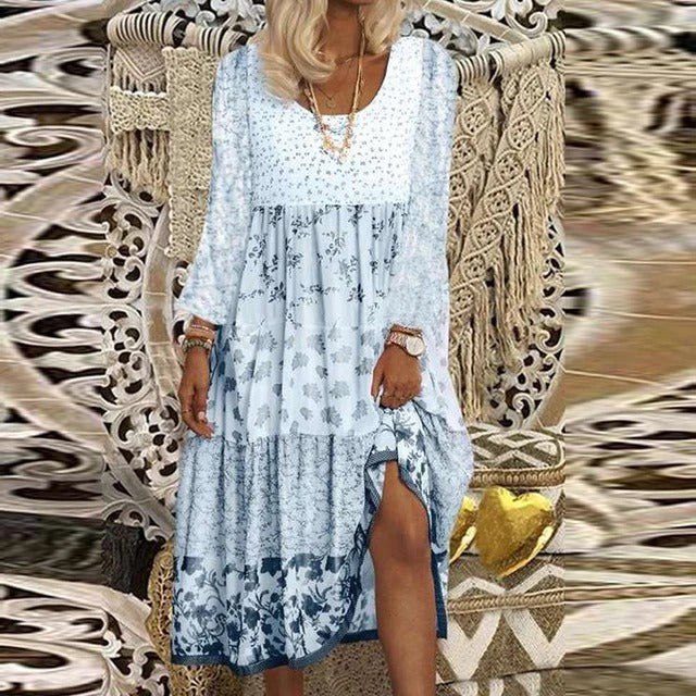 Robe élégante Boho à col en O pour femmes avec imprimé floral - Stylish Gisela Fashion