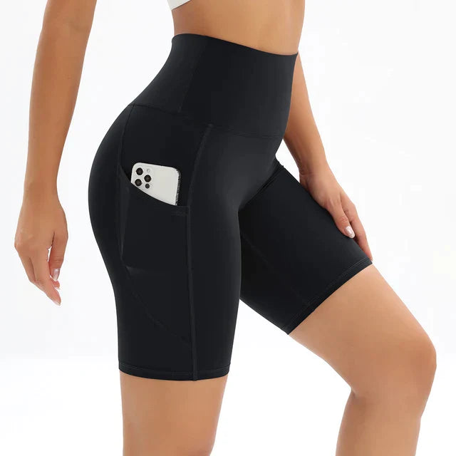Shorts de fitness pour femmes à taille haute avec poche pour un confort et un style tendance