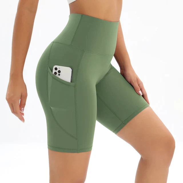 Shorts de fitness pour femmes à taille haute avec poche pour un confort et un style tendance