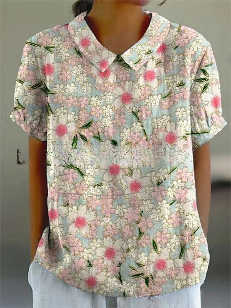 Elégant top pour femmes avec de belles broderies florales - manches courtes élégantes pour un look décontracté