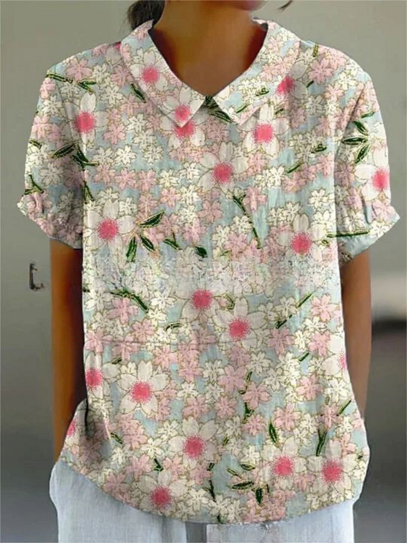 Elégant top pour femmes avec de belles broderies florales - manches courtes élégantes pour un look décontracté