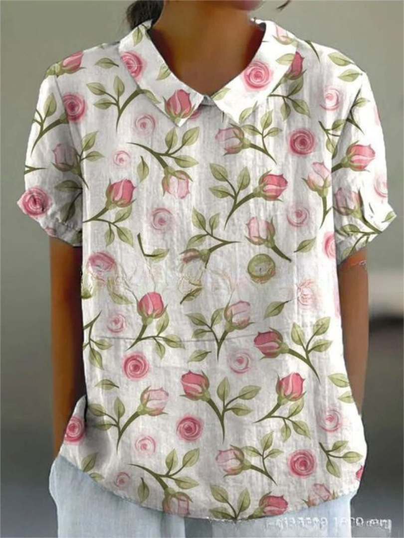 Elégant top pour femmes avec de belles broderies florales - manches courtes élégantes pour un look décontracté