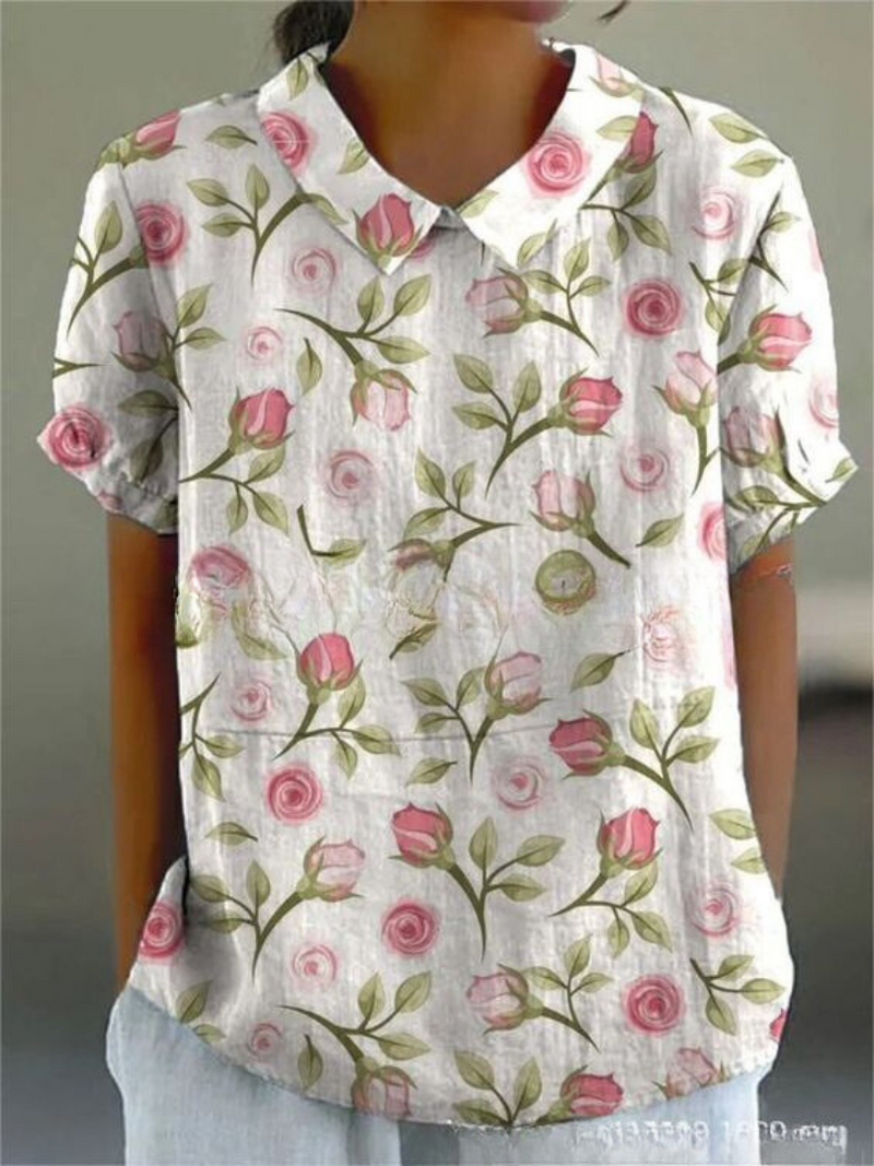Elégant top pour femmes avec de belles broderies florales - manches courtes élégantes pour un look décontracté