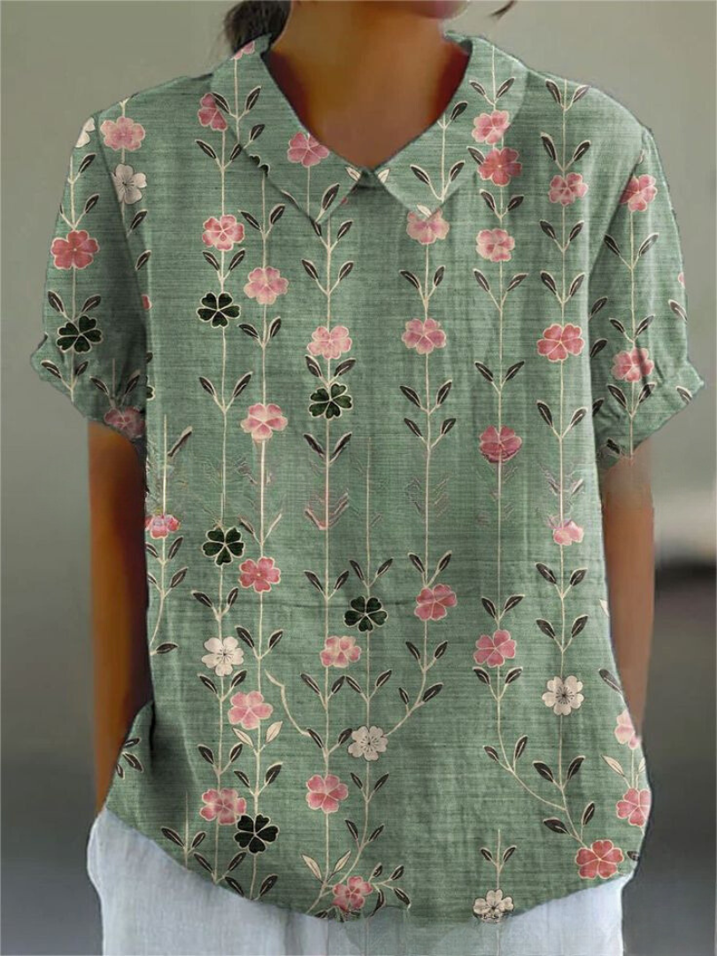 Elégant top pour femmes avec de belles broderies florales - manches courtes élégantes pour un look décontracté