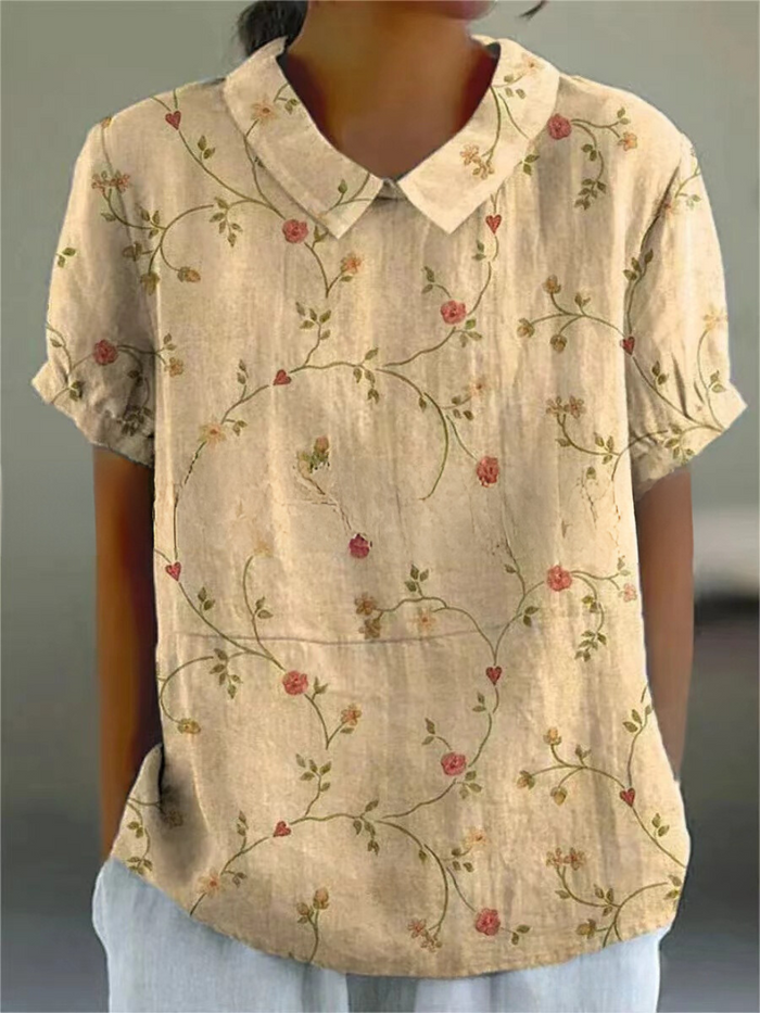 Elégant top pour femmes avec de belles broderies florales - manches courtes élégantes pour un look décontracté