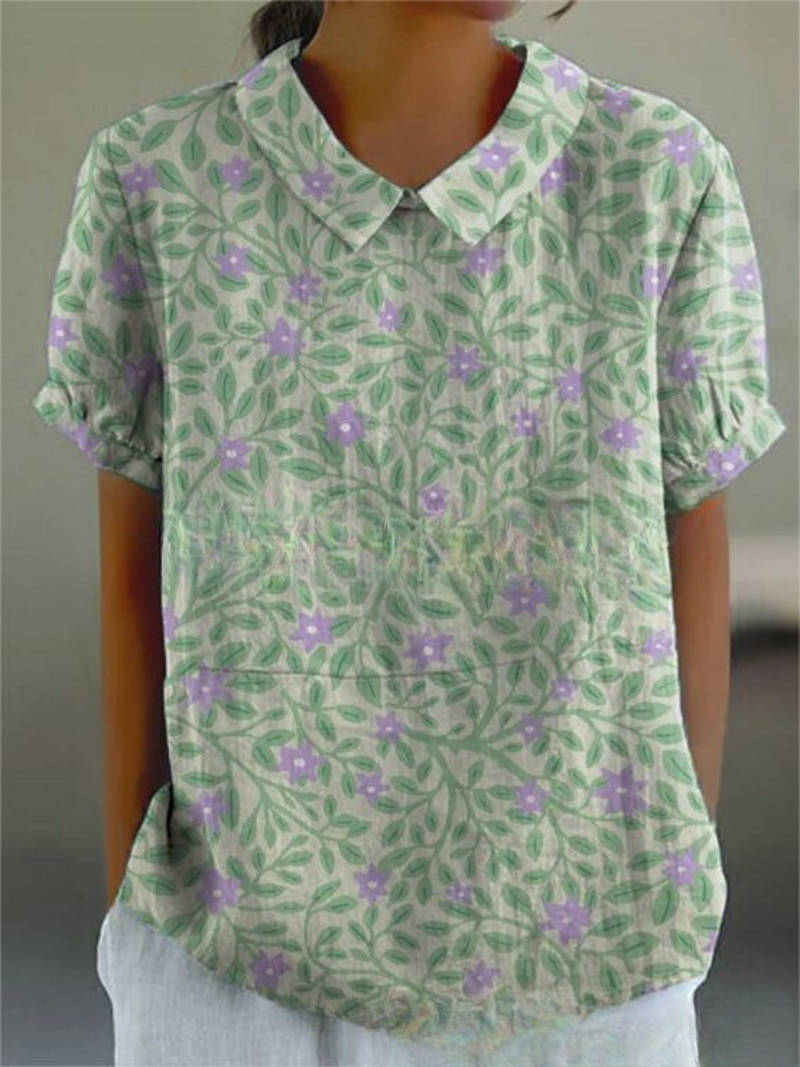 Elégant top pour femmes avec de belles broderies florales - manches courtes élégantes pour un look décontracté