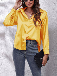 Chemisier à manches longues en satin - Top boutonné chic et élégant pour dames
