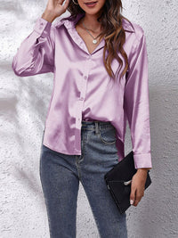 Chemisier à manches longues en satin - Top boutonné chic et élégant pour dames