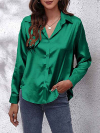 Chemisier à manches longues en satin - Top boutonné chic et élégant pour dames