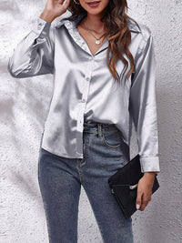 Chemisier à manches longues en satin - Top boutonné chic et élégant pour dames