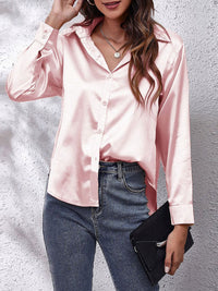 Chemisier à manches longues en satin - Top boutonné chic et élégant pour dames