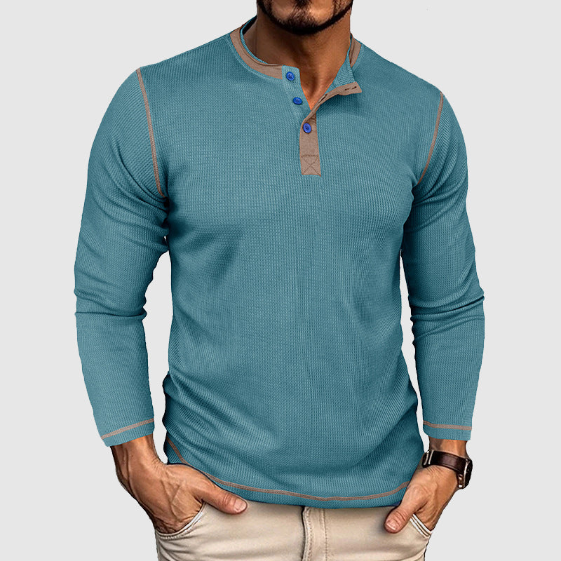 T-shirt classique vintage à manches longues en tricot gaufré pour hommes