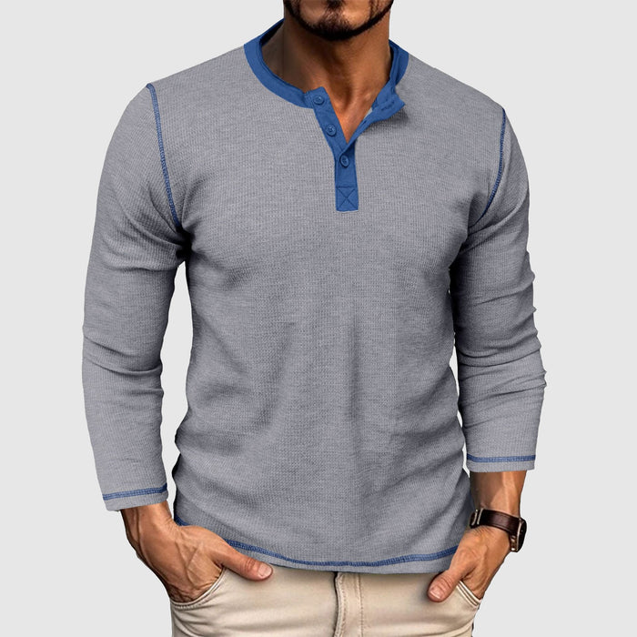 T-shirt classique vintage à manches longues en tricot gaufré pour hommes