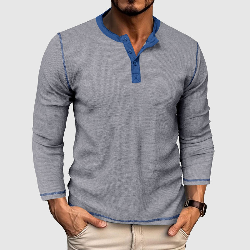 T-shirt classique vintage à manches longues en tricot gaufré pour hommes