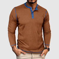 T-shirt classique vintage à manches longues en tricot gaufré pour hommes