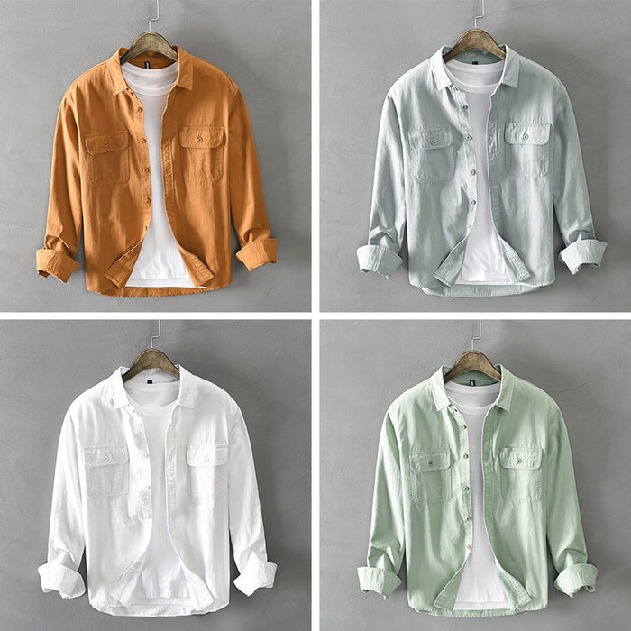 Chemise décontractée en coton à manches longues pour hommes