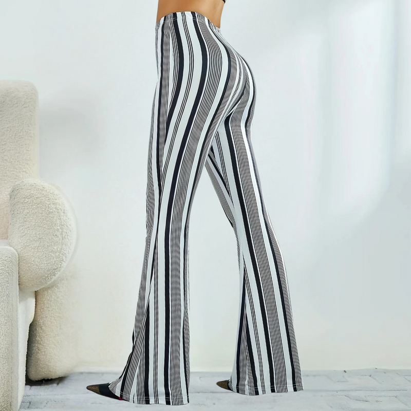 Élégant pantalon large rayé pour femme - noir et blanc confort et style