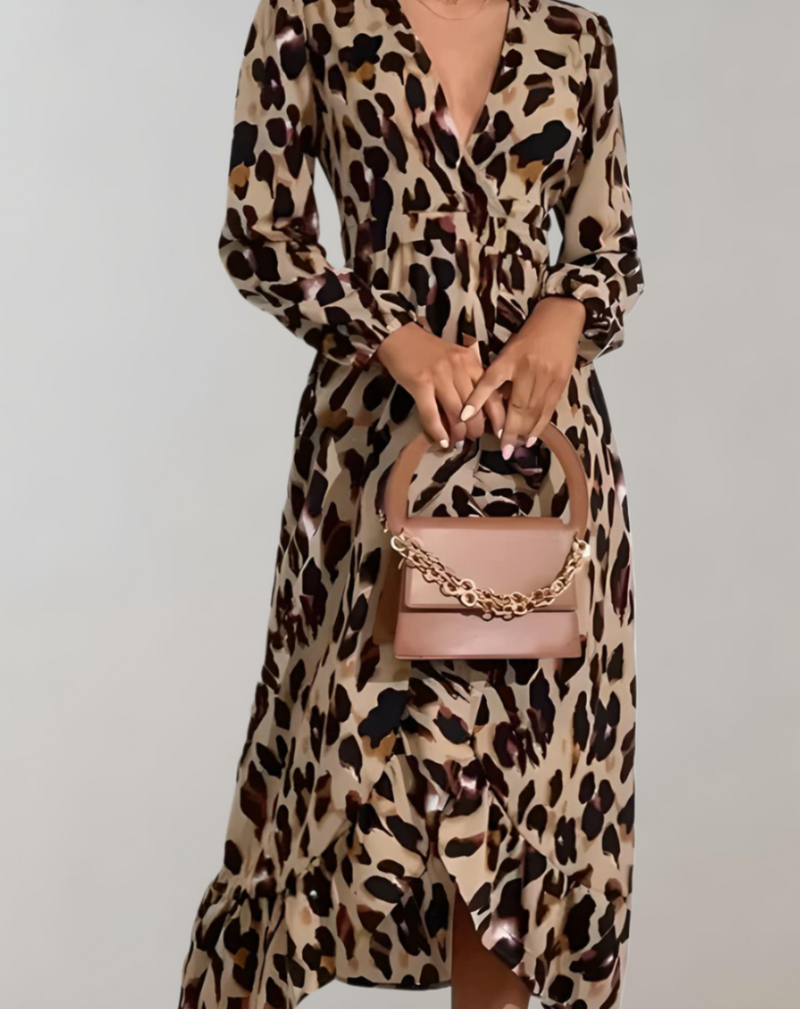 Vestito estivo casual con stampa leopardo per donna