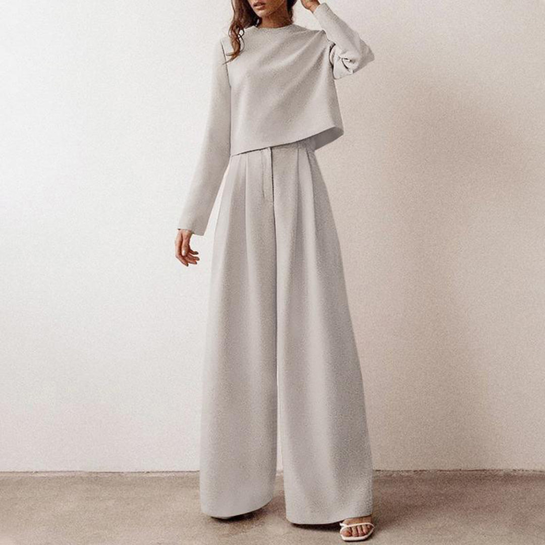 Ensemble lounge 2 pièces pour femmes - Top court chic et pantalon large confortable en noir pour les sorties décontractées - Mode tendance et décontractée