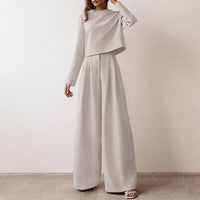 Ensemble lounge 2 pièces pour femmes - Top court chic et pantalon large confortable en noir pour les sorties décontractées - Mode tendance et décontractée