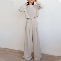 Ensemble lounge 2 pièces pour femmes - Top court chic et pantalon large confortable en noir pour les sorties décontractées - Mode tendance et décontractée