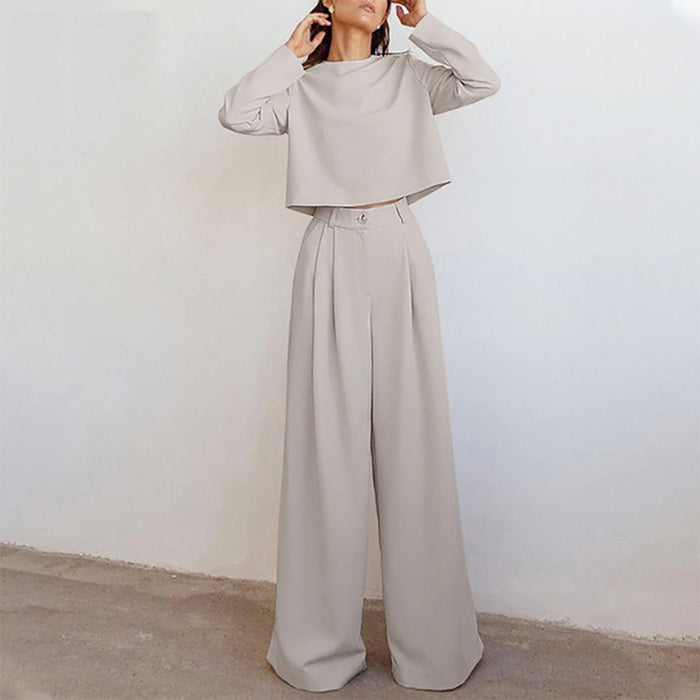 Ensemble lounge 2 pièces pour femmes - Top court chic et pantalon large confortable en noir pour les sorties décontractées - Mode tendance et décontractée