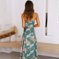 Robe Midi Fleuri pour Femme avec Décolleté Noué et Bretelles Fines - Élégance Fluide et Confortable