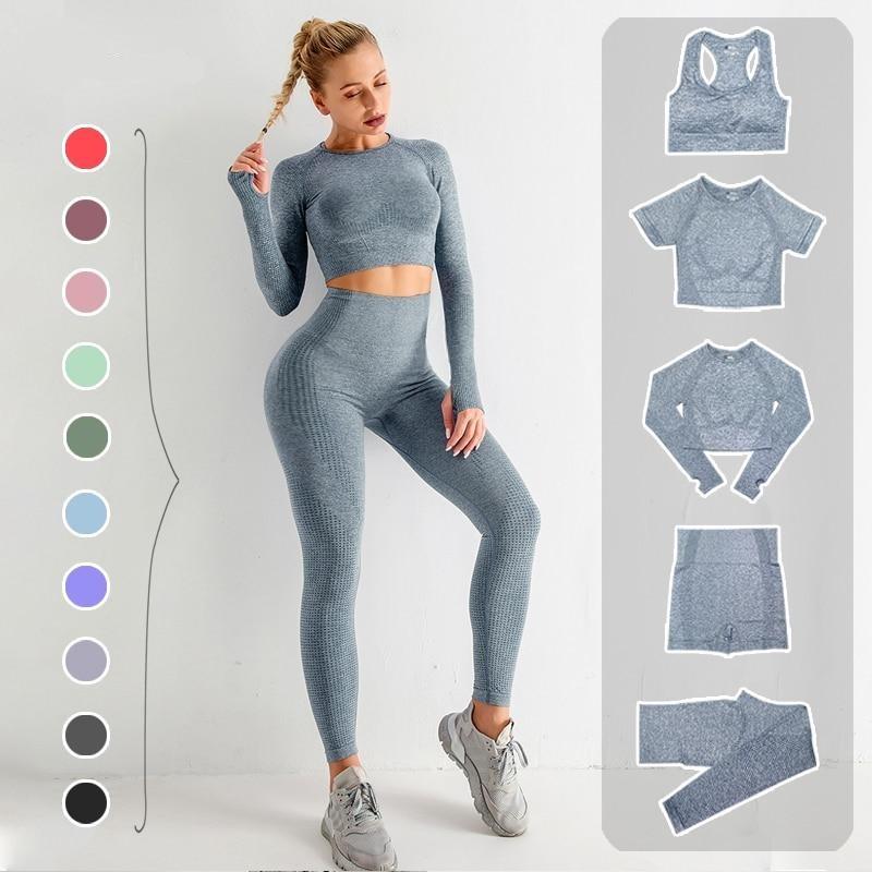 Ensemble de vêtements de sport pour femmes - Top 5 pièces et legging de sport avec taille haute pour une liberté de mouvement optimale
