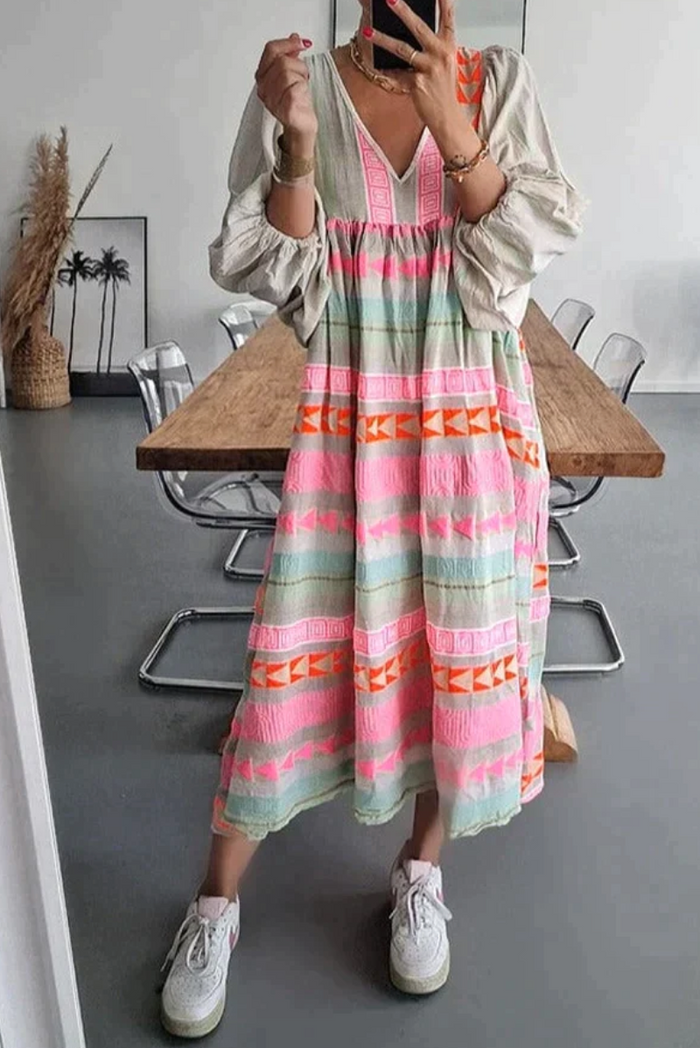 Vestige Bohemio pour Femme avec Escote en V, Manga Longa, Corte Holgado et Diseño Geométrico