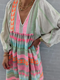 Vestige Bohemio pour Femme avec Escote en V, Manga Longa, Corte Holgado et Diseño Geométrico