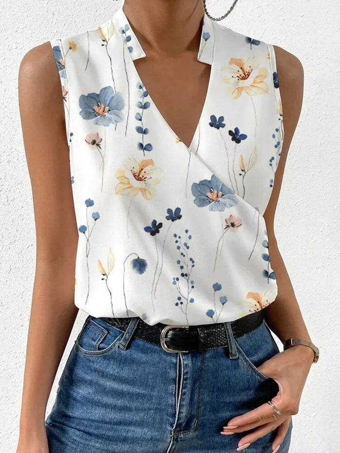 Elegant Floral Wrap Top - Chemisier élégant sans manches pour femmes, pour toutes les occasions