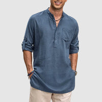 Chemise Henley pour homme - Col bourdonné élégant - Tissu respirant - Manches longues pour un look décontracté parfait