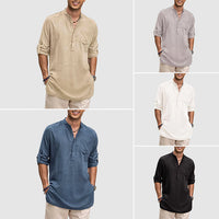 Chemise Henley pour homme - Col bourdonné élégant - Tissu respirant - Manches longues pour un look décontracté parfait