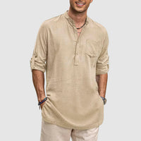 Chemise Henley pour homme - Col bourdonné élégant - Tissu respirant - Manches longues pour un look décontracté parfait