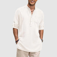 Chemise Henley pour homme - Col bourdonné élégant - Tissu respirant - Manches longues pour un look décontracté parfait