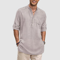 Chemise Henley pour homme - Col bourdonné élégant - Tissu respirant - Manches longues pour un look décontracté parfait