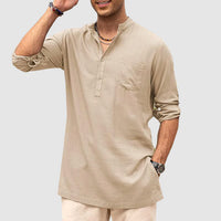 Chemise Henley pour homme - Col bourdonné élégant - Tissu respirant - Manches longues pour un look décontracté parfait