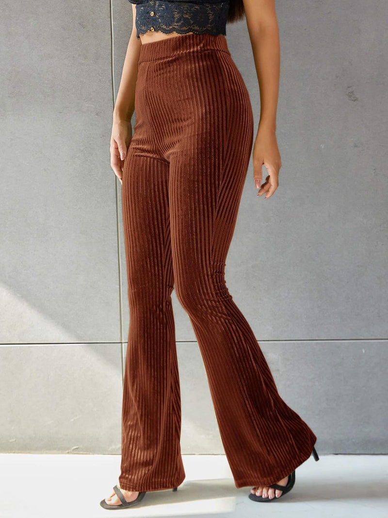 Élégant pantalon large en velours côtelé pour femmes avec taille haute pour un look élégant