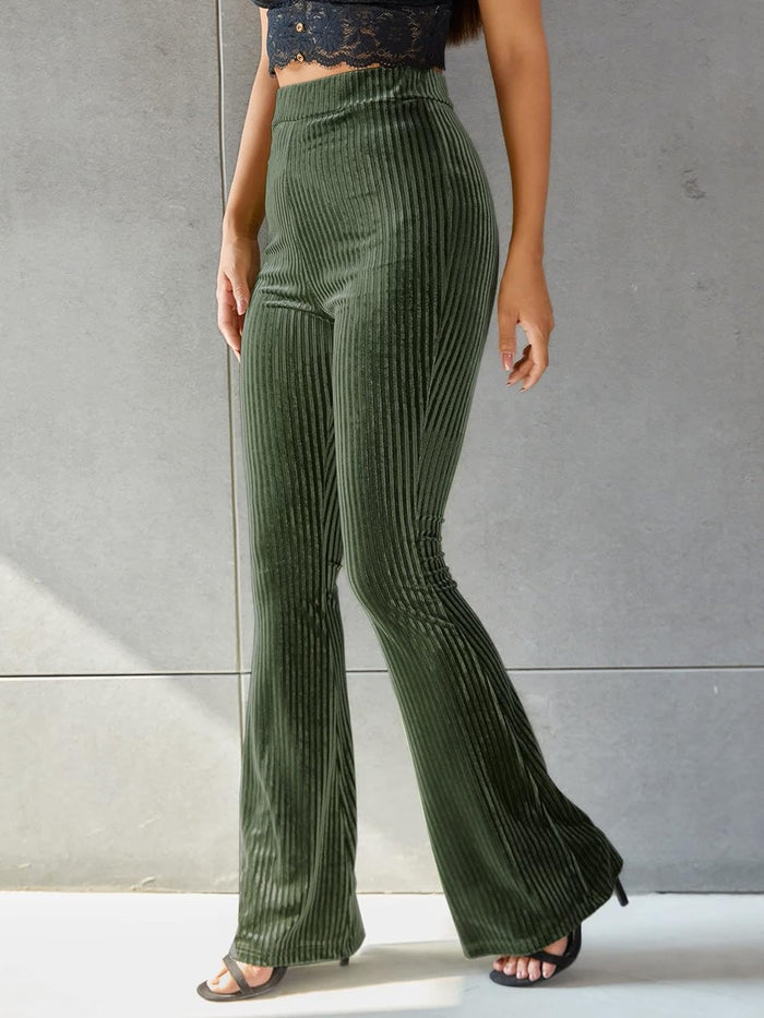 Élégant pantalon large en velours côtelé pour femmes avec taille haute pour un look élégant