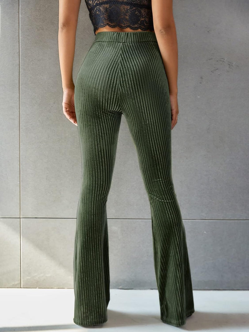Élégant pantalon large en velours côtelé pour femmes avec taille haute pour un look élégant