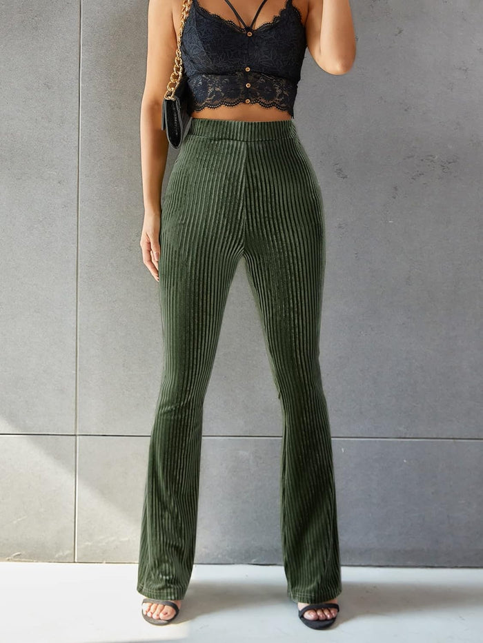 Élégant pantalon large en velours côtelé pour femmes avec taille haute pour un look élégant