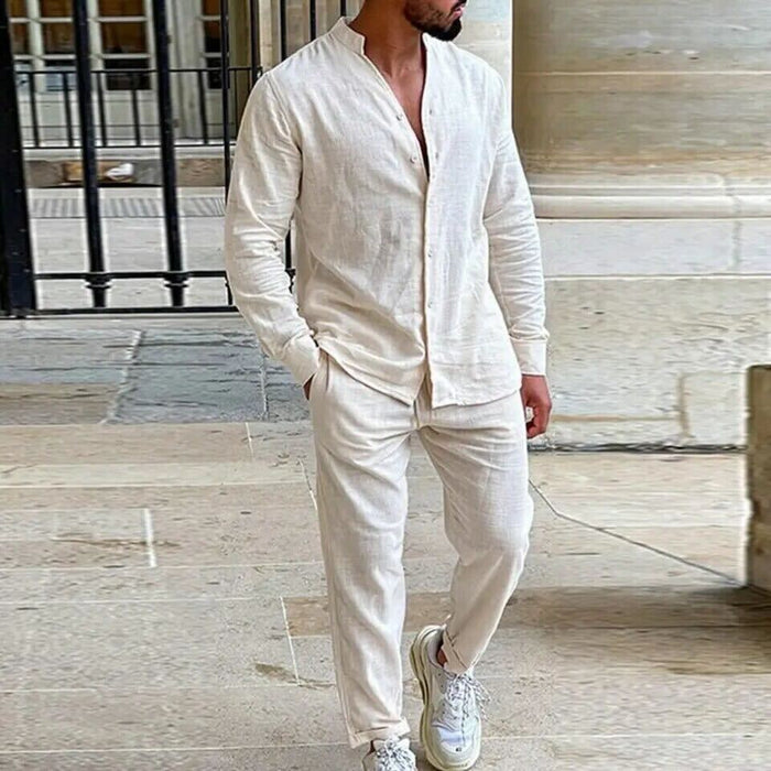 Ensemble Homme en Lin - Chemise Décontractée et Pantalon à Palmes Droites - Léger et Respirant