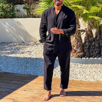 Ensemble Homme en Lin - Chemise Décontractée et Pantalon à Palmes Droites - Léger et Respirant