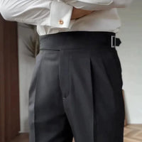 Gurkha Trousers for Men - Pantalon boutonné élégant à taille haute et à plis