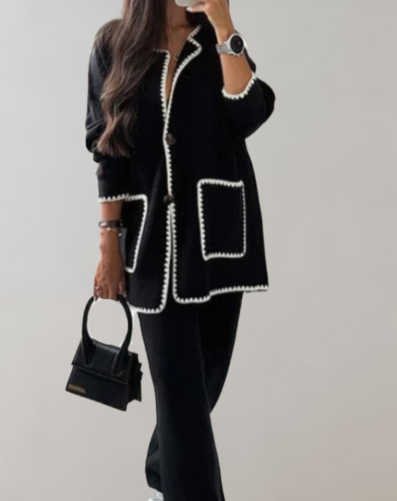 Cardigan long élégant pour femmes avec passepoils contrastés - superposition légère et luxueuse pour un look élégant et décontracté