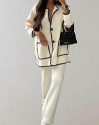 Cardigan long élégant pour femmes avec passepoils contrastés - superposition légère et luxueuse pour un look élégant et décontracté