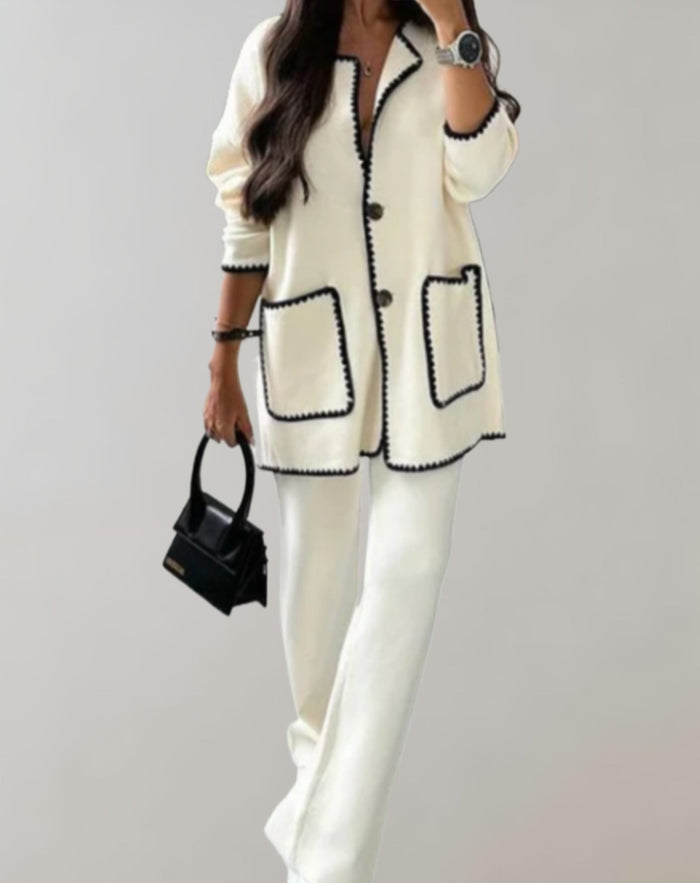 Cardigan long élégant pour femmes avec passepoils contrastés - superposition légère et luxueuse pour un look élégant et décontracté