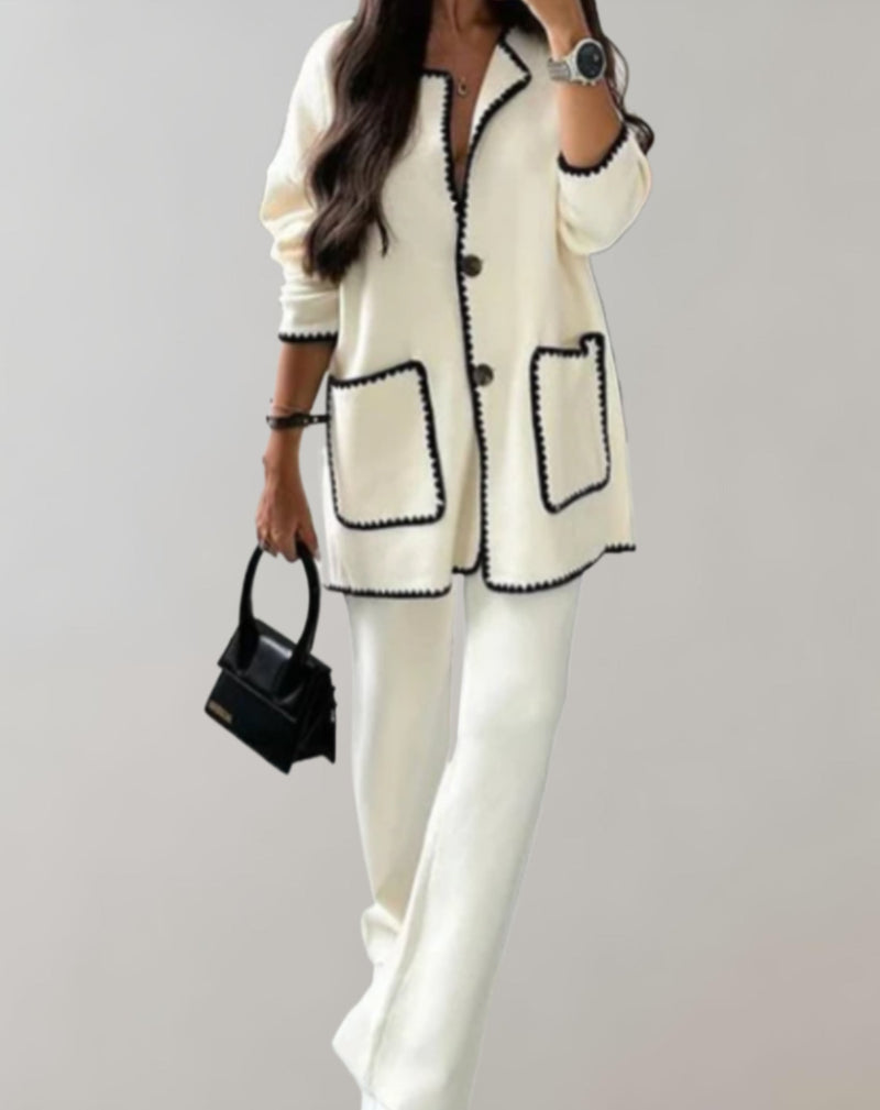 Cardigan long élégant pour femmes avec passepoils contrastés - superposition légère et luxueuse pour un look élégant et décontracté